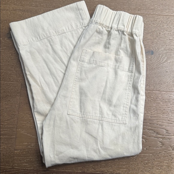 Micaela Greg Linen Blend Elastic Waist Cropped Pants Neutral Minimal size S - Picture 3 of 3